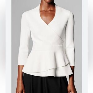 THE FOLD LONDON Lamont Top Ivory Sculpt Knit Peplum Women's Blouse Minimal S